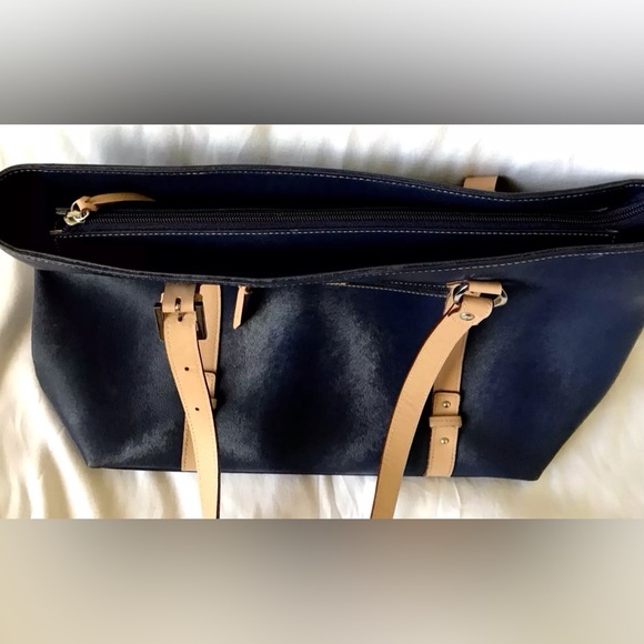 El Potro Tote Leather Blue Shoulder Bag Shopper Zipper Studs Double Handle - Picture 6 of 15